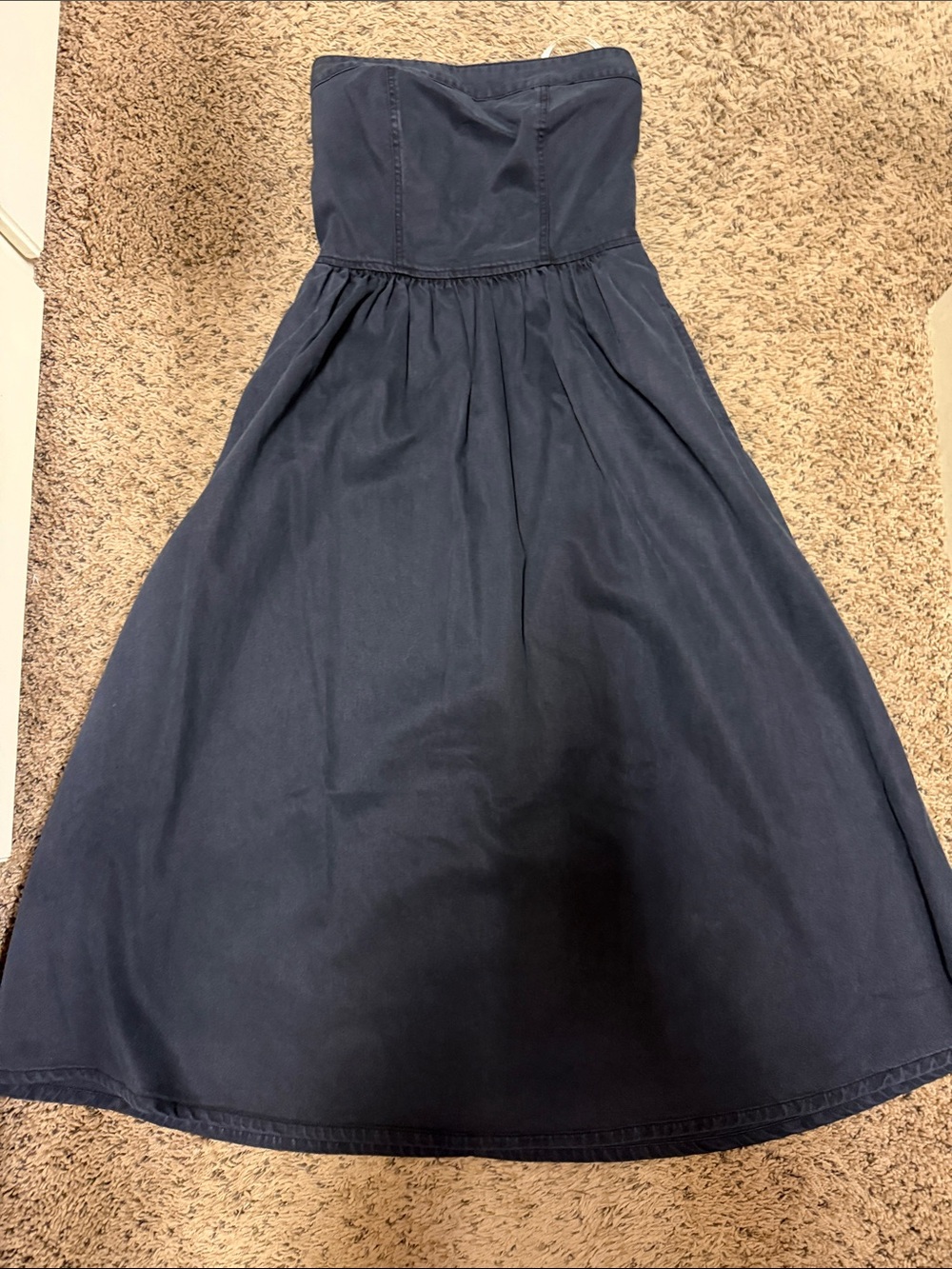 Strapless Navy A-Line Midi Dress